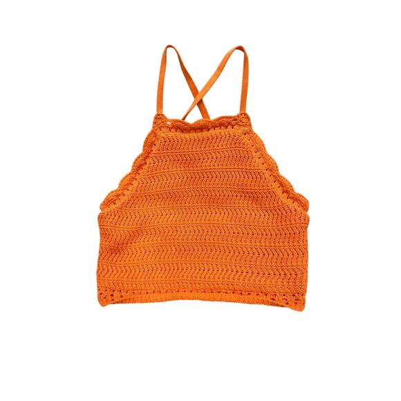 Hollister Tops - Hollister Orange Crochet Knit Crop Top Criss Cross Back Size M